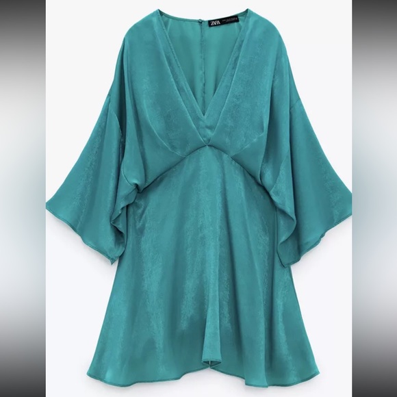 Zara Jumpsuit Turquoise Kimono Dress Jumpsuit Satin Effect Romper Size XS NWT - Picture 6 of 10